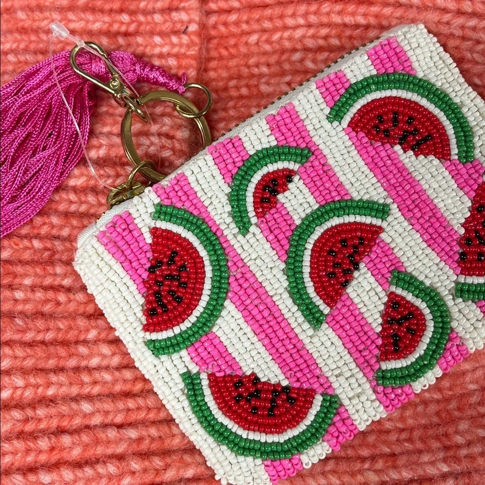New Anthropologie Beaded Watermelon Keychain Coin purse